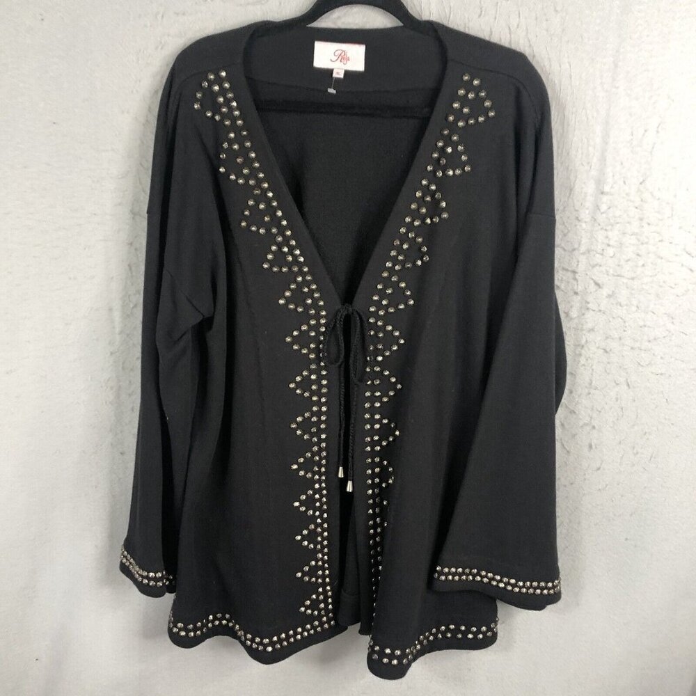Roja Cardigan Womens Extra Large Black Studded Sweater Western Boho Rodeo Ranch